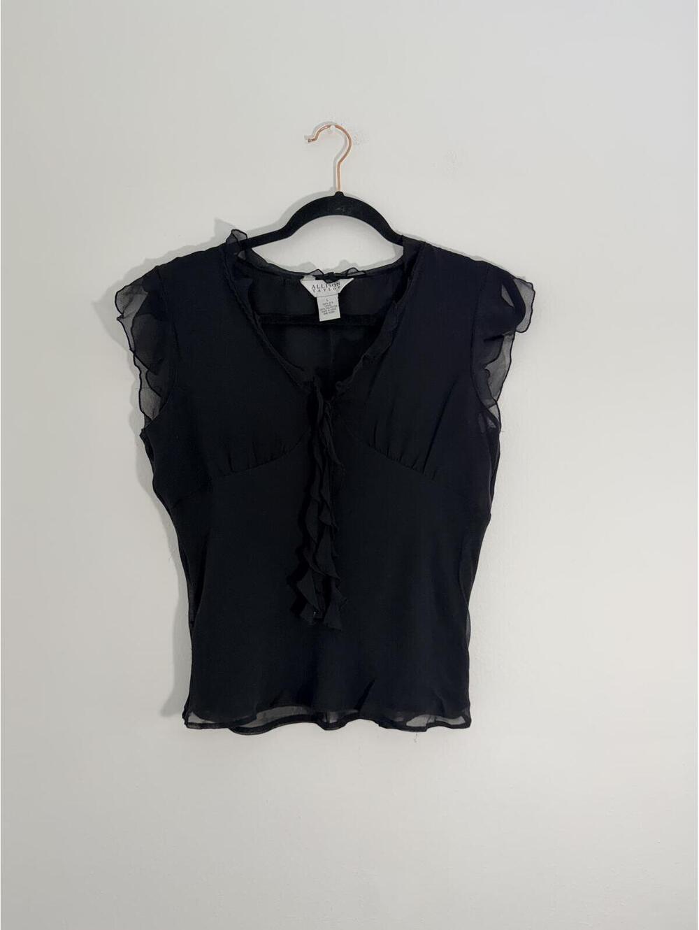 Allison Taylor 100% Silk Black Ruffle Sleeveless Blouse Women's